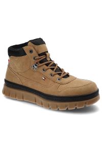 TOMMY HILFIGER - Brązowe Trapery Tommy Hilfiger Wygodne Buty Damskie. Okazja: na spacer, na co dzień. Kolor: brązowy. Materiał: materiał, skóra ekologiczna. Szerokość cholewki: normalna. Styl: sportowy, casual #1