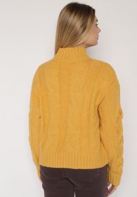 Born2be - Żółty Golf z Domieszką Wełny Zdobiony Oryginalnym Splotem Fedwira. Okazja: na co dzień, do pracy, na spotkanie biznesowe. Typ kołnierza: golf. Kolor: żółty. Materiał: wełna. Wzór: aplikacja, ze splotem. Sezon: zima, jesień. Styl: biznesowy, klasyczny, casual #6