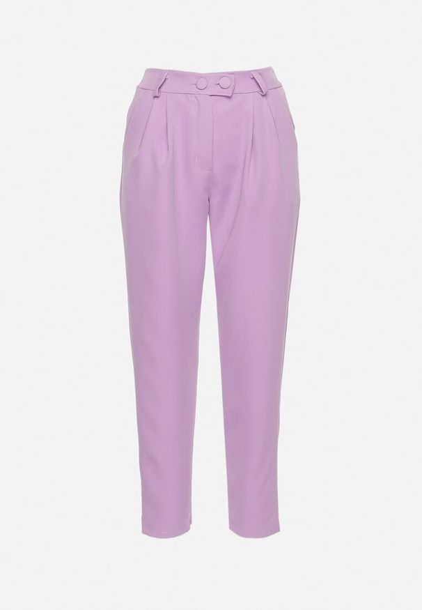 Born2be - Fioletowe Spodnie Cygaretki z Wysokim Stanem i Gumką w Pasie Elexis. Okazja: na co dzień. Stan: podwyższony. Kolor: fioletowy. Materiał: dzianina. Styl: casual