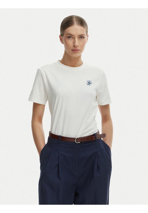 TOMMY HILFIGER - Tommy Hilfiger T-Shirt WW0WW48699 Écru Regular Fit. Kolor: kremowy. Materiał: bawełna