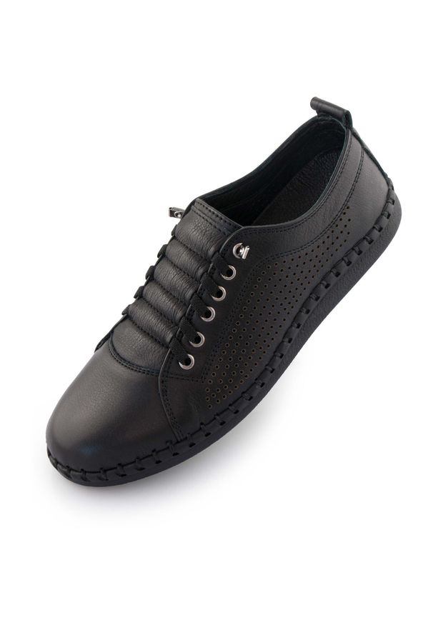 ENELL - Damskie skórzane trampki Nell Czarne - Eleganckie i Trwałe. Kolor: czarny. Materiał: skóra