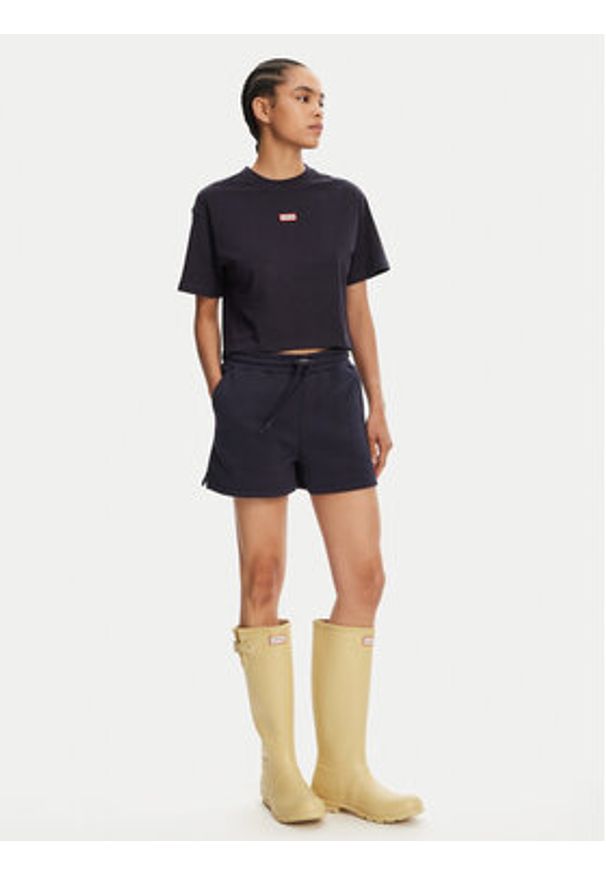 Hunter T-Shirt Leona HARW0070251 Granatowy Boxy Fit. Kolor: niebieski. Materiał: bawełna
