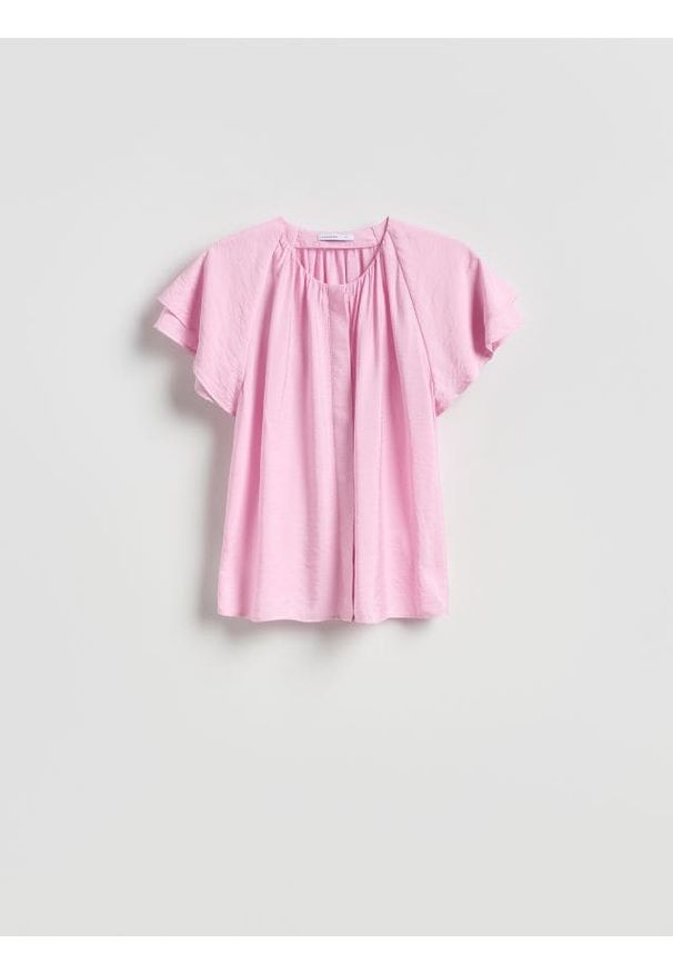 Reserved - Bluzka z wiskozą - pastelowy róż. Kolor: różowy. Materiał: wiskoza