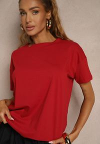 Renee - Bordowy Bawełniany T-shirt o Kroju Oversize Zilona. Okazja: na co dzień. Kolor: czerwony. Materiał: bawełna. Styl: sportowy, klasyczny, casual
