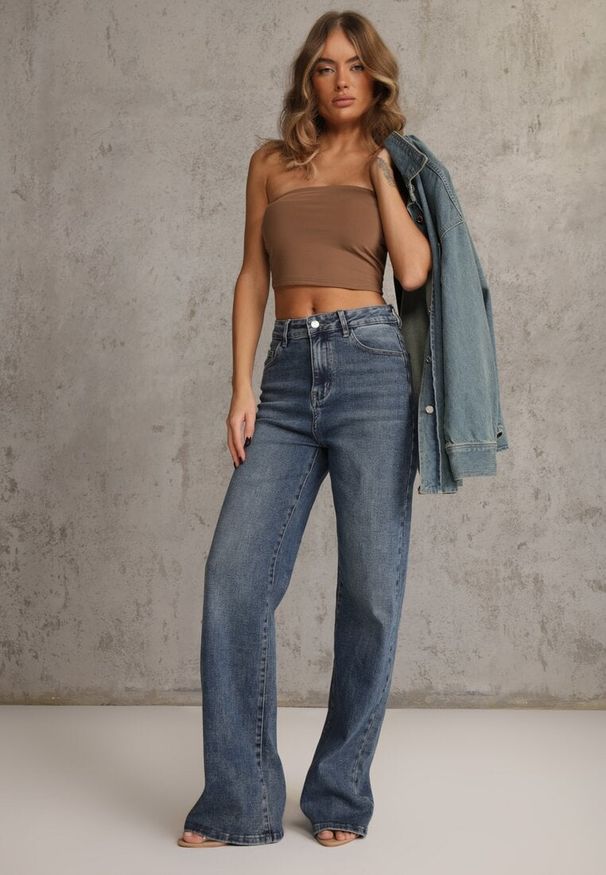 Renee - Niebieskie Jeansy Wide Leg High Waist z Bawełną i Dodatkiem Wiskozy Phrixanise. Stan: podwyższony. Kolekcja: plus size. Kolor: niebieski