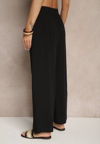 Renee - Czarne Spodnie z Wiskozy High Waist o Szerokim Kroju Avelozi. Okazja: na co dzień. Stan: podwyższony. Kolor: czarny. Materiał: wiskoza. Styl: elegancki, casual #5