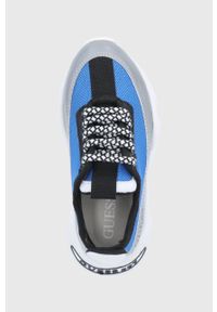 Guess Buty dziecięce. Nosek buta: okrągły. Zapięcie: sznurówki. Kolor: niebieski. Materiał: guma. Obcas: na platformie