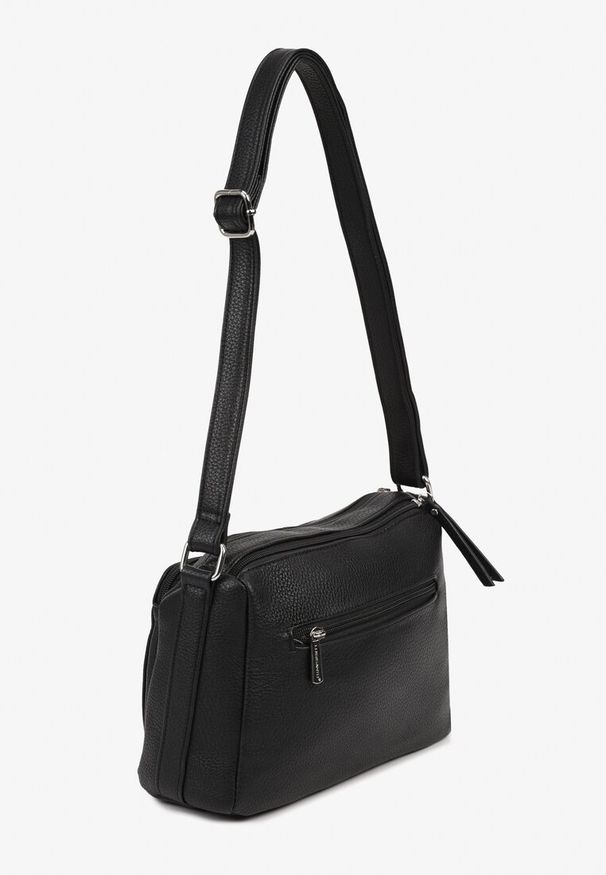 Born2be - Czarna Trzykomorowa Torebka Listonoszka Jenanissea. Kolor: czarny. Styl: klasyczny, elegancki, casual