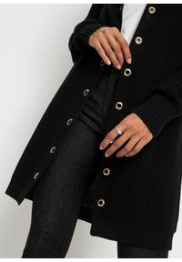 bonprix - Długi sweter bez zapięcia, z kapturem. Okazja: na co dzień. Typ kołnierza: kaptur. Kolor: czarny. Długość: długie. Styl: casual #3