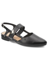 Czarne Sandały Karino Eleganckie Obuwie Damskie. Okazja: na co dzień. Zapięcie: pasek. Kolor: czarny. Materiał: skóra. Wzór: aplikacja. Obcas: na obcasie. Styl: elegancki. Wysokość obcasa: średni