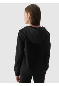 4f - 4F Bluza dresowa rozpinana z kapturem dziewczęca - czarna 146 (10-11 lat). Okazja: na co dzień. Typ kołnierza: kaptur. Kolor: czarny. Materiał: dresówka. Wzór: gładki, ze splotem. Sezon: lato. Styl: casual, sportowy #2