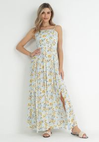 Born2be - Jasnoniebieska Sukienka Maxi na Regulowanych Ramiączkach z Rozcięciem na Dole Alasima. Kolor: niebieski. Długość rękawa: na ramiączkach. Długość: maxi #2