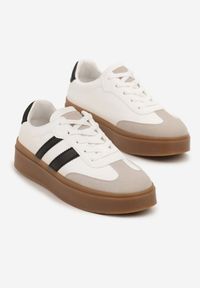 Renee - Biało-Czarne Sneakersy na Kauczukowej Podeszwie Ozdobione Paskami Nilimea. Okazja: na co dzień. Zapięcie: pasek. Kolor: biały. Materiał: kauczuk. Wzór: aplikacja #5