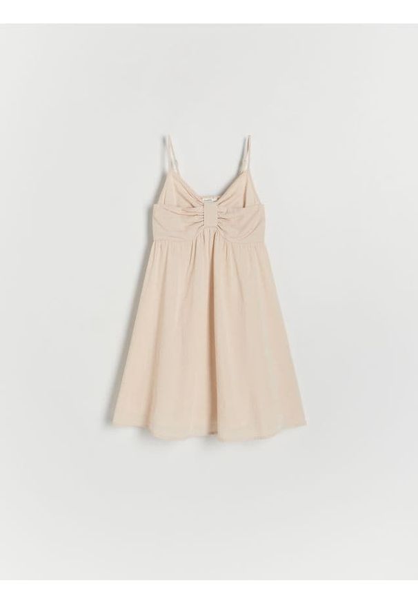 Reserved - Sukienka z dodatkiem lnu - beżowy. Kolor: beżowy. Materiał: len