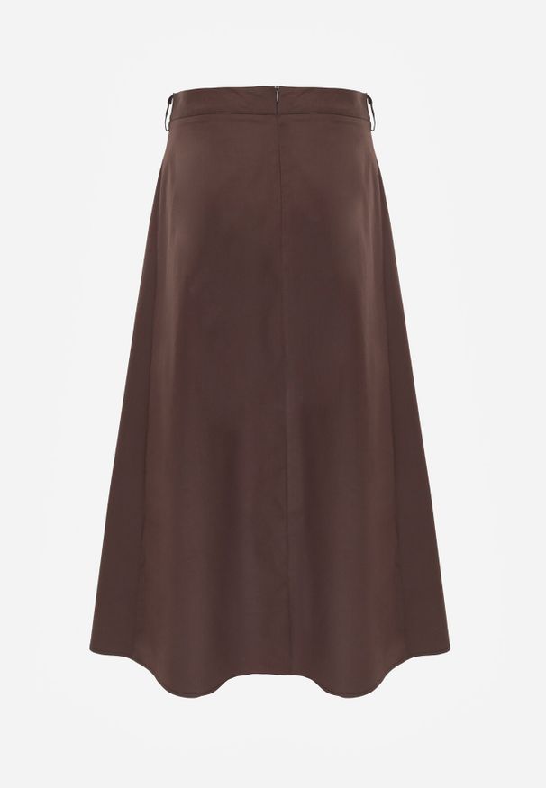 Born2be - Brązowa Rozkloszowana Spódnica z Bawełny z Szerokimi Plisami Malona. Okazja: na co dzień, do pracy. Kolor: brązowy. Materiał: bawełna. Styl: casual