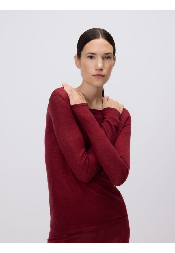 Reserved - Wełniana bluzka - burgundowy. Kolor: czerwony. Materiał: wełna