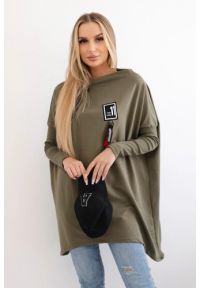 Inny - Bluza oversize z asymetrycznymi bokami khaki. Kolor: brązowy. Materiał: elastan, prążkowany, materiał, bawełna. Długość: długie