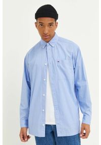 Tommy Jeans koszula bawełniana męska kolor niebieski relaxed z kołnierzykiem button-down. Typ kołnierza: button down. Kolor: niebieski. Materiał: bawełna. Długość rękawa: długi rękaw. Długość: długie #1