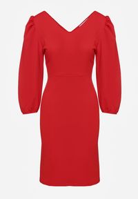 Renee - Czerwona Sukienka o Dopasowanym Kroju z Lekko Bufiastymi Rękawami Zinnashira. Kolor: czerwony. Styl: elegancki, klasyczny #7