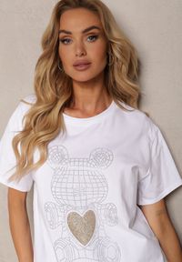 Renee - Biały Casualowy Bawełniany T-shirt z Nadrukiem z Przodu Risamae. Okazja: na co dzień. Kolor: biały. Materiał: bawełna. Wzór: nadruk. Styl: casual #2