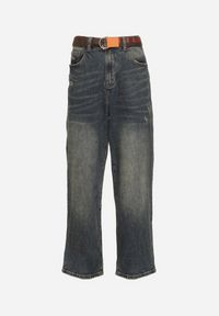 Born2be - Niebieskie Bawełniane Jeansy Szerokie z Paskiem Lerisama. Okazja: na co dzień. Kolor: niebieski. Styl: klasyczny, elegancki, casual #4