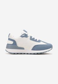 Renee - Biało-Niebieskie Sznurowane Sneakersy z Materiałowymi Wstawkami Aneril. Kolor: biały. Materiał: materiał #5