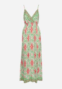 Born2be - Zielona Taliowana Sukienka z Wiskozy na Regulowanych Ramiączkach z Gumką w Pasie Zenadea. Okazja: na co dzień. Kolor: zielony. Materiał: wiskoza. Długość rękawa: na ramiączkach. Sezon: lato. Styl: wizytowy, casual #5