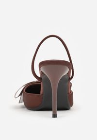 Renee - Brązowe Sandały Satynowe na Szpilce Slingback Ozdobione Kokardą Daemoris. Okazja: na wesele, na imprezę, na ślub cywilny. Zapięcie: sprzączka. Kolor: brązowy. Materiał: satyna. Wzór: aplikacja. Obcas: na szpilce. Styl: elegancki #5