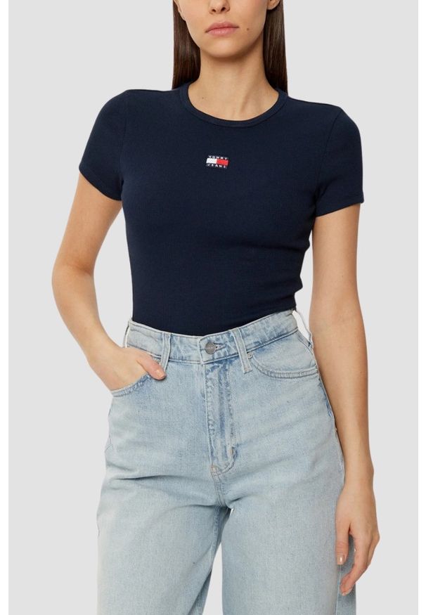 Tommy Jeans - TOMMY JEANS Granatowy t-shirt damski, Rozmiar S. Kolor: niebieski
