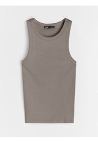 Sinsay - Bawełniany prążkowany top basic - brązowy. Kolor: brązowy. Materiał: prążkowany, bawełna #1