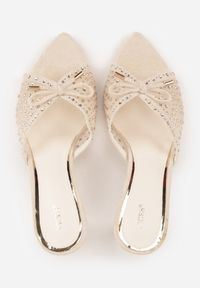 Born2be - Beżowe Klapki VICES na Szpilce z Siateczkową Cholewką Kokardą i Cyrkoniami Coratea. Okazja: na wesele, na ślub cywilny. Kolor: beżowy. Wzór: aplikacja. Obcas: na szpilce. Styl: wizytowy, elegancki #5