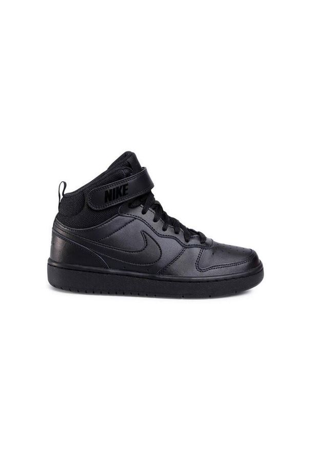 Buty do chodzenia dla dzieci Nike Court Borough Mid 2 GS. Wysokość cholewki: za kostkę. Zapięcie: sznurówki. Kolor: czarny. Materiał: syntetyk, tkanina, skóra, materiał. Szerokość cholewki: normalna. Model: Nike Court. Sport: turystyka piesza