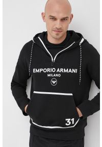 Emporio Armani bluza 3L1MCN.1JHSZ męska kolor czarny z kapturem z nadrukiem. Typ kołnierza: kaptur. Kolor: czarny. Długość: krótkie. Wzór: nadruk #3
