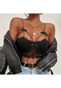 Intica - Biustonosz koronkowy bez fiszbin z kokardkami Hayriye. Kolor: różowy. Materiał: koronka. Wzór: koronka #8