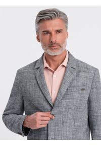 Ombre Clothing - Marynarka męska o kroju REGULAR z lnem - grafitowa V5 - Rozmiar: XL. Okazja: do pracy. Kolor: szary. Materiał: len. Wzór: aplikacja. Styl: klasyczny, elegancki