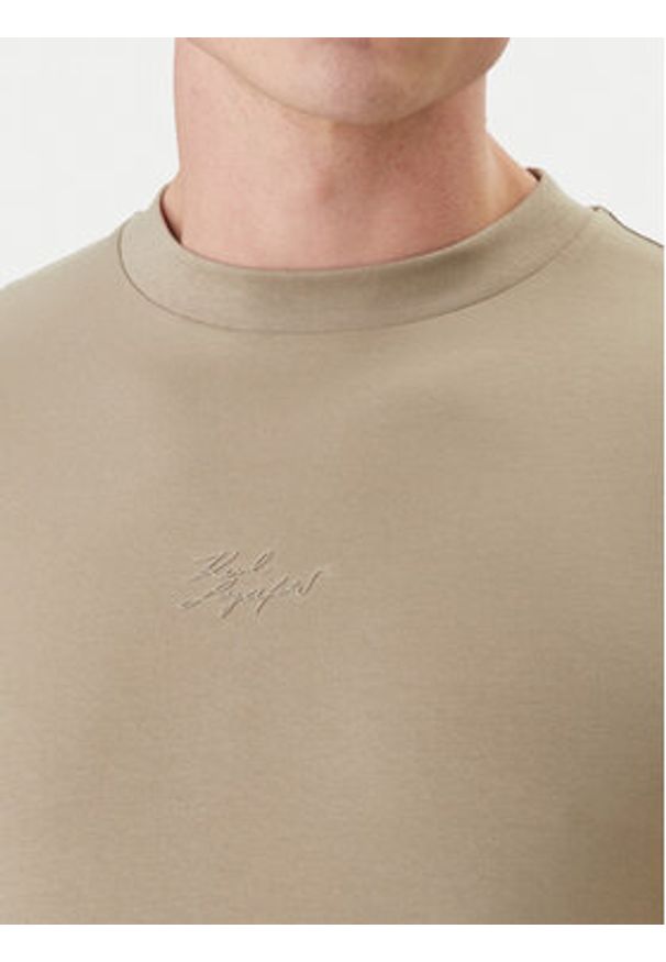 Karl Lagerfeld - KARL LAGERFELD T-Shirt 755047 562235 Khaki Regular Fit. Typ kołnierza: dekolt w karo. Kolor: brązowy. Materiał: bawełna