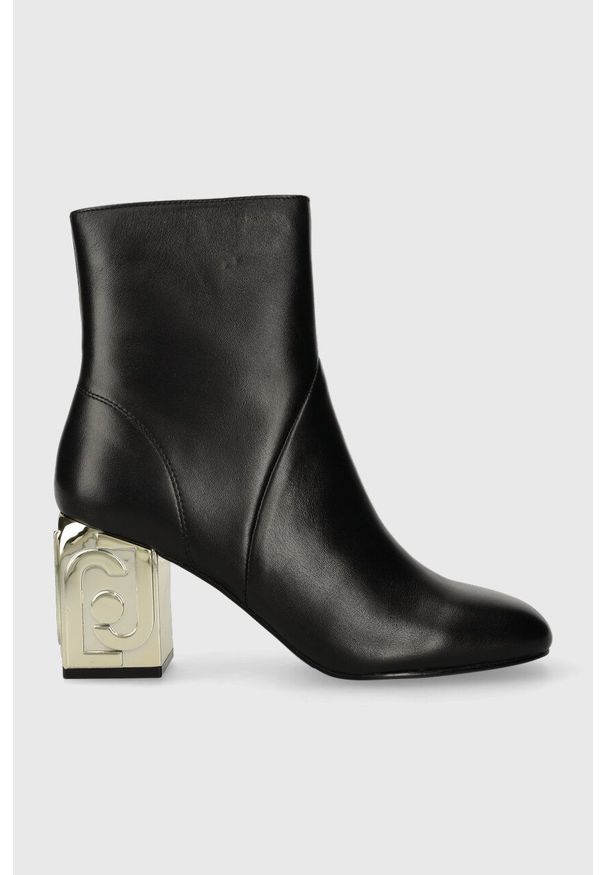 Liu Jo botki skórzane SARA 01 damskie kolor czarny na słupku SF3059P010222222. Kolor: czarny. Materiał: skóra. Obcas: na słupku. Wysokość obcasa: średni