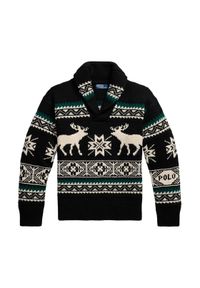 Polo Ralph Lauren Sweter 710982255001 Czarny Regular Fit. Typ kołnierza: polo. Kolor: czarny. Materiał: wełna