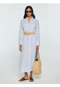 Big-Star - Sukienka damska midi koszulowa w paski jasnoniebieska Merinsa 400. Okazja: na co dzień. Kolor: niebieski. Materiał: bawełna, tkanina. Długość rękawa: długi rękaw. Wzór: paski. Typ sukienki: koszulowe. Styl: casual, klasyczny, elegancki. Długość: midi #1