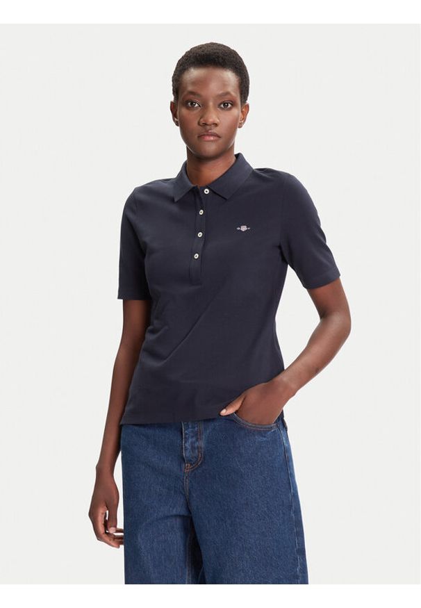 GANT - Gant Polo Shield 4202231 Granatowy Slim Fit. Typ kołnierza: polo. Kolor: niebieski. Materiał: bawełna