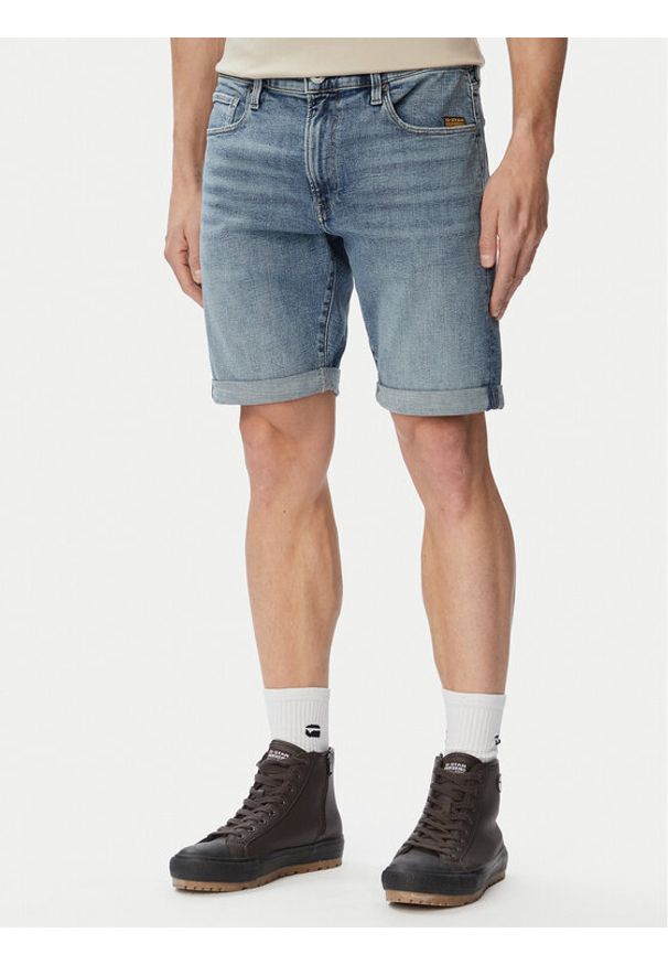 G-Star RAW - G-Star Raw Szorty jeansowe 3301 D10481-C051 Niebieski Regular Fit. Kolor: niebieski. Materiał: bawełna