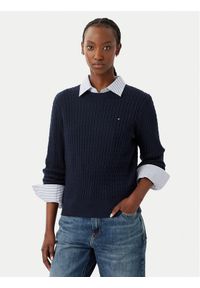 TOMMY HILFIGER - Tommy Hilfiger Sweter Fine WW0WW44993 Granatowy Regular Fit. Kolor: niebieski. Materiał: bawełna #1