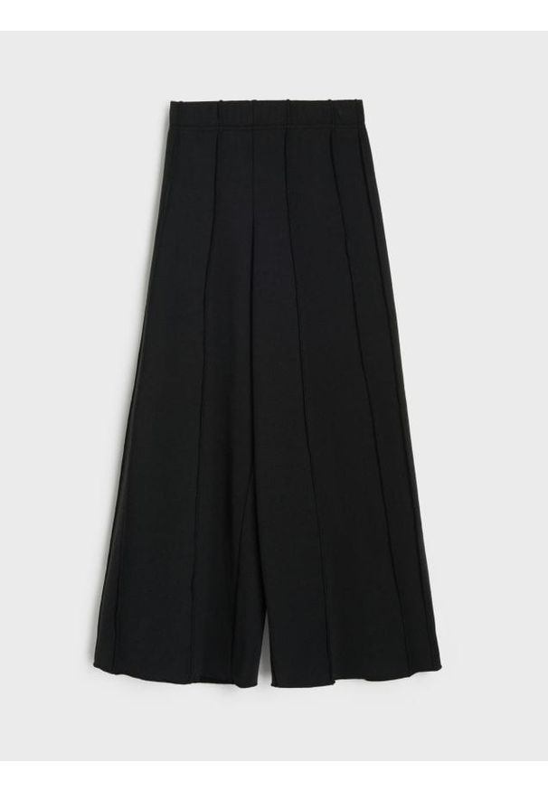 Sinsay - Prążkowane spodnie wide leg - czarny. Kolor: czarny. Materiał: prążkowany