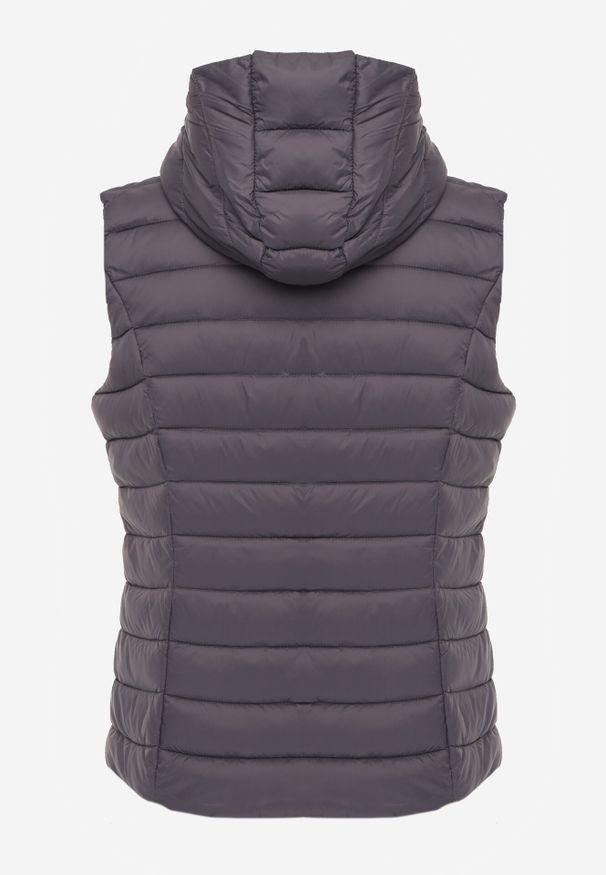 Born2be - Szara Pikowana Kamizelka Przejściowa z Kapturem Neanissa. Okazja: na co dzień. Typ kołnierza: kaptur. Kolor: szary. Materiał: jeans. Styl: casual