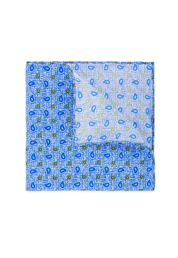 Lancerto - Poszetka Niebieska Paisley. Kolor: niebieski. Materiał: tkanina, jedwab, materiał. Wzór: paisley