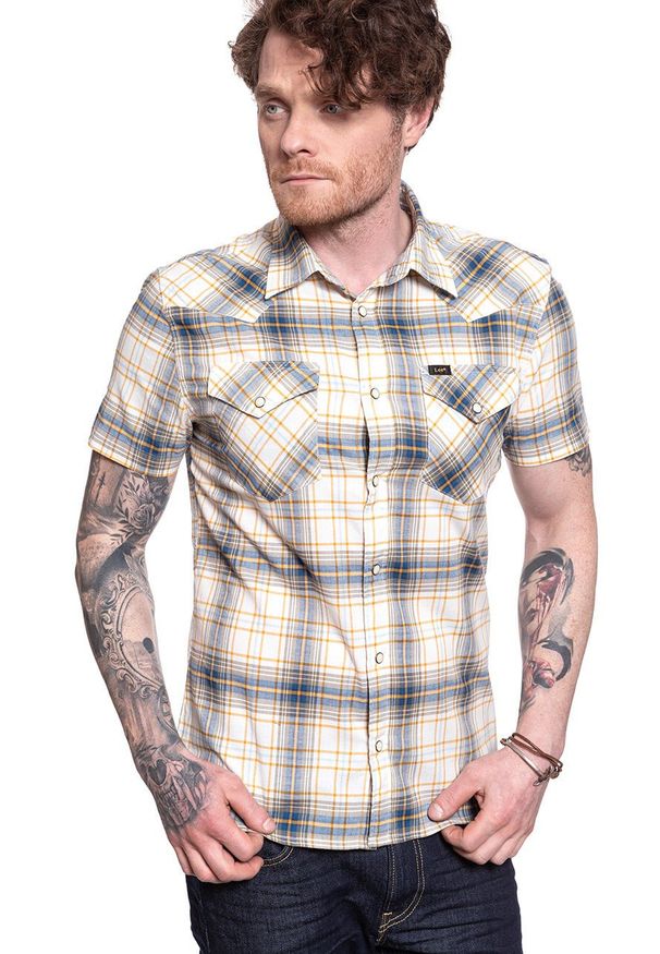 Lee - LEE SS WESTERN BRIGHT WHITE L640DKLJ 112115267. Okazja: na imprezę. Materiał: jeans, materiał, bawełna. Długość rękawa: krótki rękaw. Długość: krótkie. Wzór: aplikacja. Sezon: lato. Styl: klasyczny