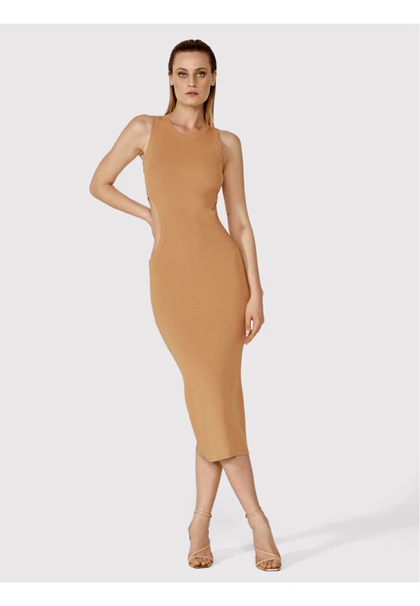 Simple Sukienka letnia SUD015 Brązowy Slim Fit. Kolor: brązowy. Materiał: syntetyk. Sezon: lato