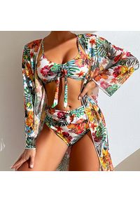 Intica - Bikini z narzutką na plażę z kwiecistym wzorem Olesya. Kolor: wielokolorowy. Materiał: materiał. Wzór: aplikacja #5