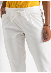 Spodnie lniane bonprix biały. Kolor: biały. Materiał: len #5