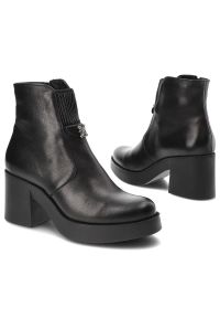 Czarne Eleganckie Botki Simen Na Obcasie. Kolor: czarny. Materiał: skóra, materiał, futro, syntetyk. Szerokość cholewki: normalna. Obcas: na obcasie. Styl: elegancki. Wysokość obcasa: średni #7